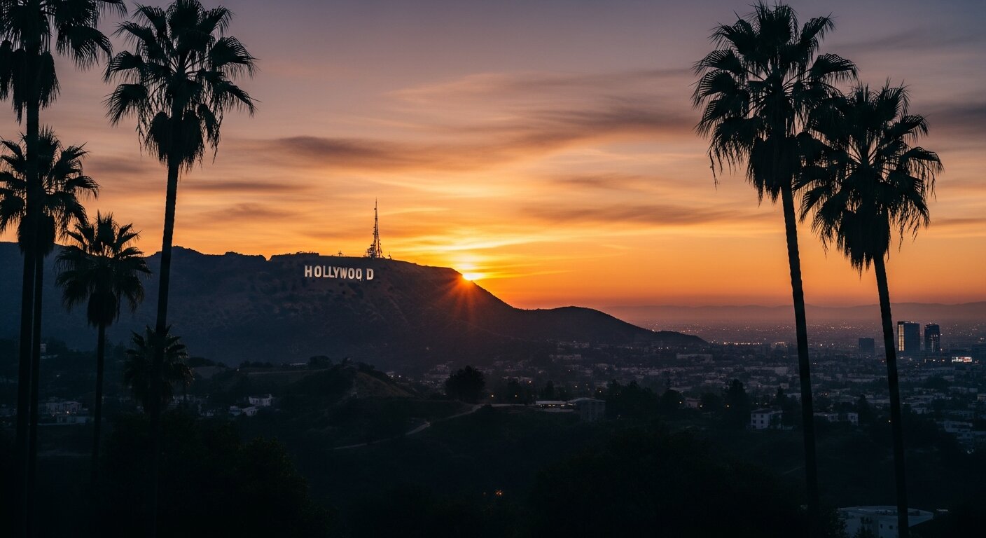Hollywood hills at sunset